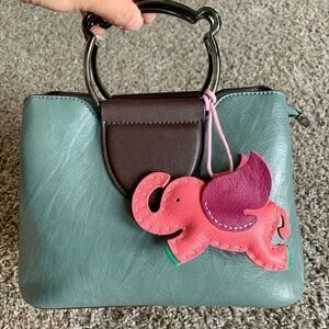 Handmade Genuine Leather Colorblock Dumbo Bag Charm/Keychain